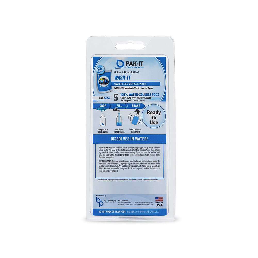 PAK-IT® Wash-It Waterless Vehicle Wash-vehicle wash-5ct Clamshell-Individual-PAK-IT - Pods for Pros®